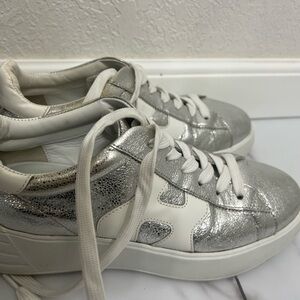 Women’s Hogan  Metallic Silver & White Platform Sneakers